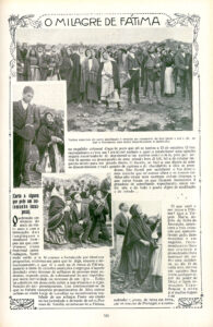 A black and white photograph of a newpaper article of the miracle of Fatima