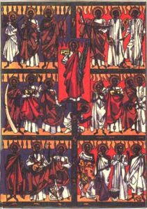 A stylized depiction image of Saint Charles Lwanga and his companions