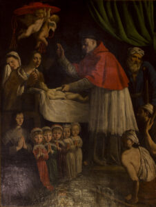 A painting of the birth of Saint Bonaventure