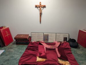 A photo of Father Maurer's rose vestments at Saint Joseph in Sequim