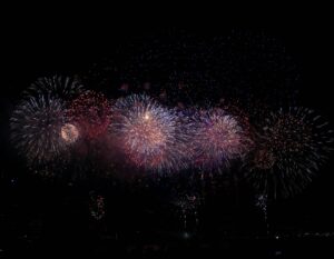 A photo of fireworks at Detroit River