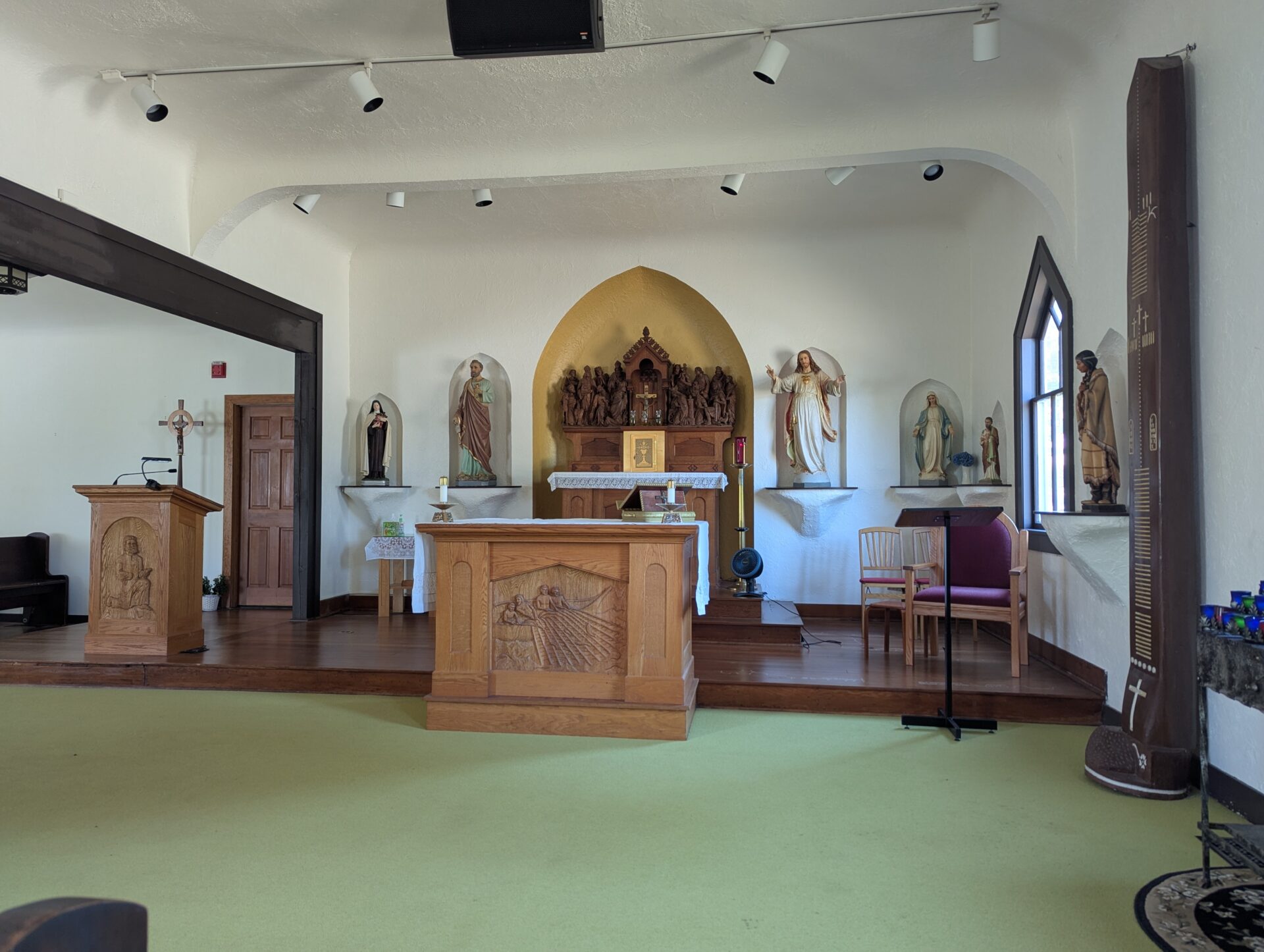 2025-08-24 (11) - Saint Peter mission (from Maurer pew) A view of the sanctuary of Saint Peter mission in Suquamish, from the vantage of the pew where the Maurer family most often sat!